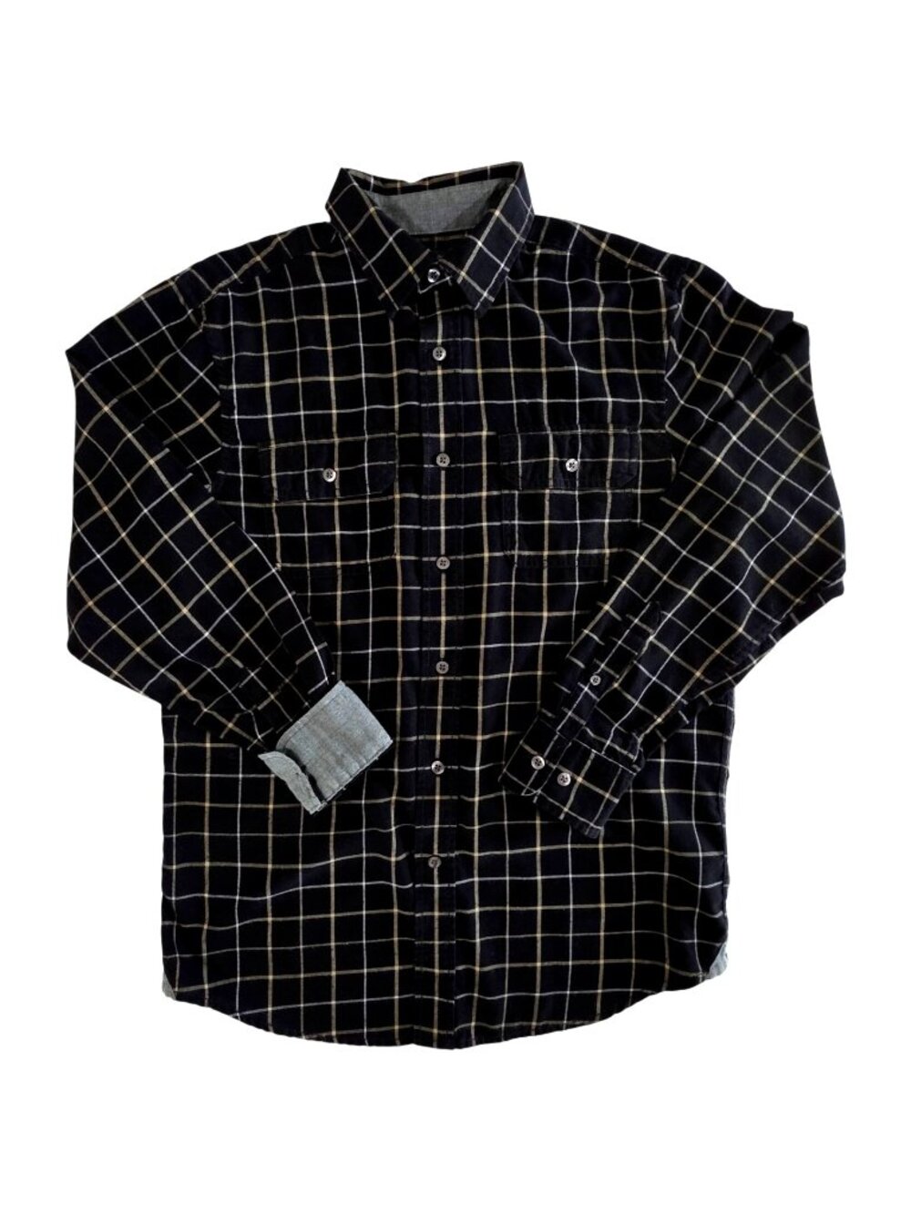 Covington Black Windowpane Plaid Long Sleeve Button Up Dress Shirt Size Small